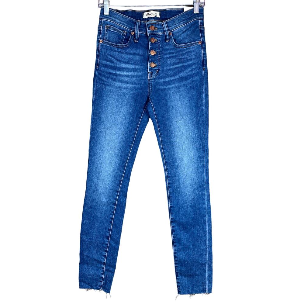 Madewell Womens Jeans Blue Denim 9" Skinny Button Fly Whiskered NWT Stretch 25